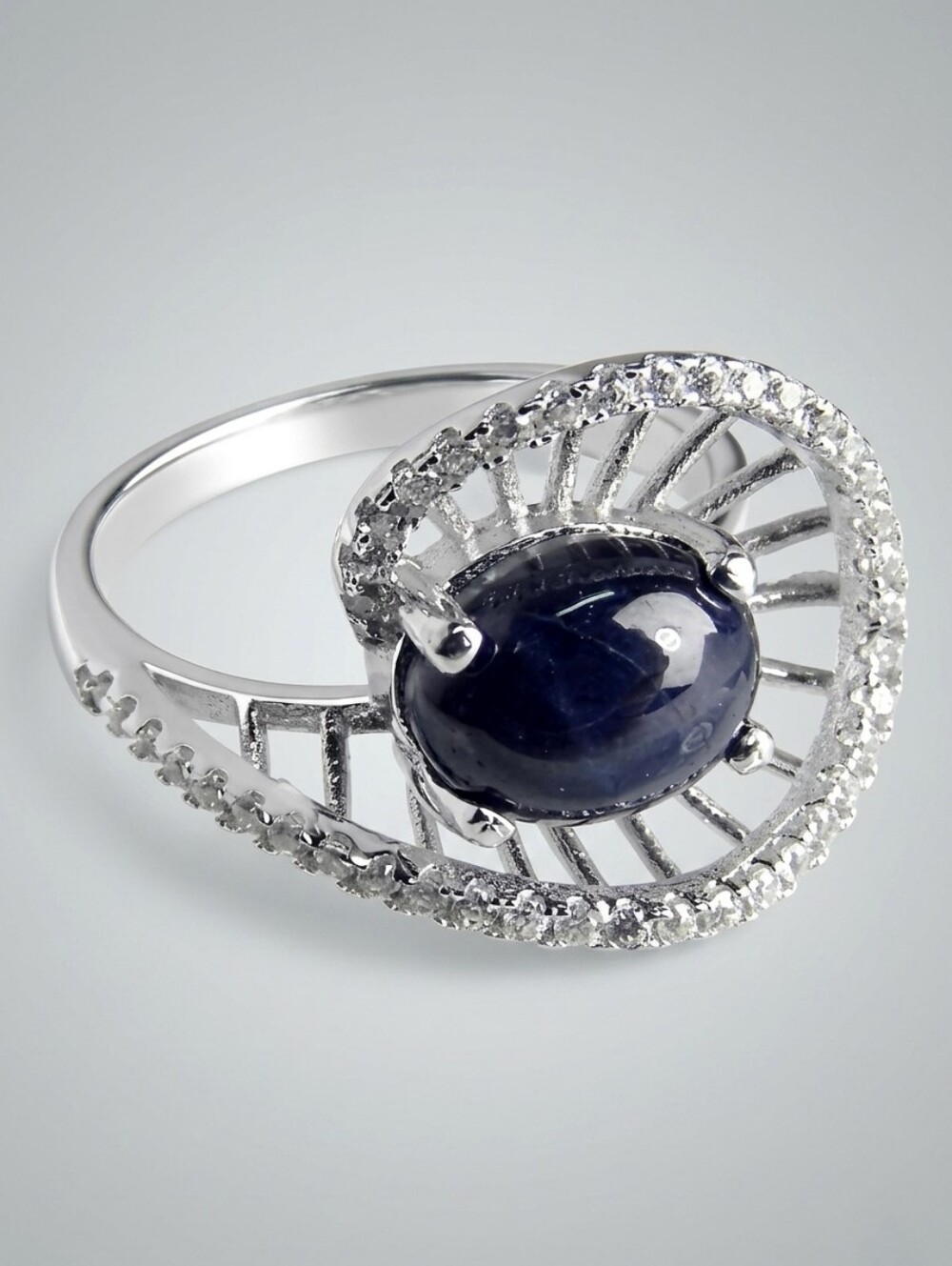 Sapphire Sterling SILVER Oval Cabochon Ring size 7.5